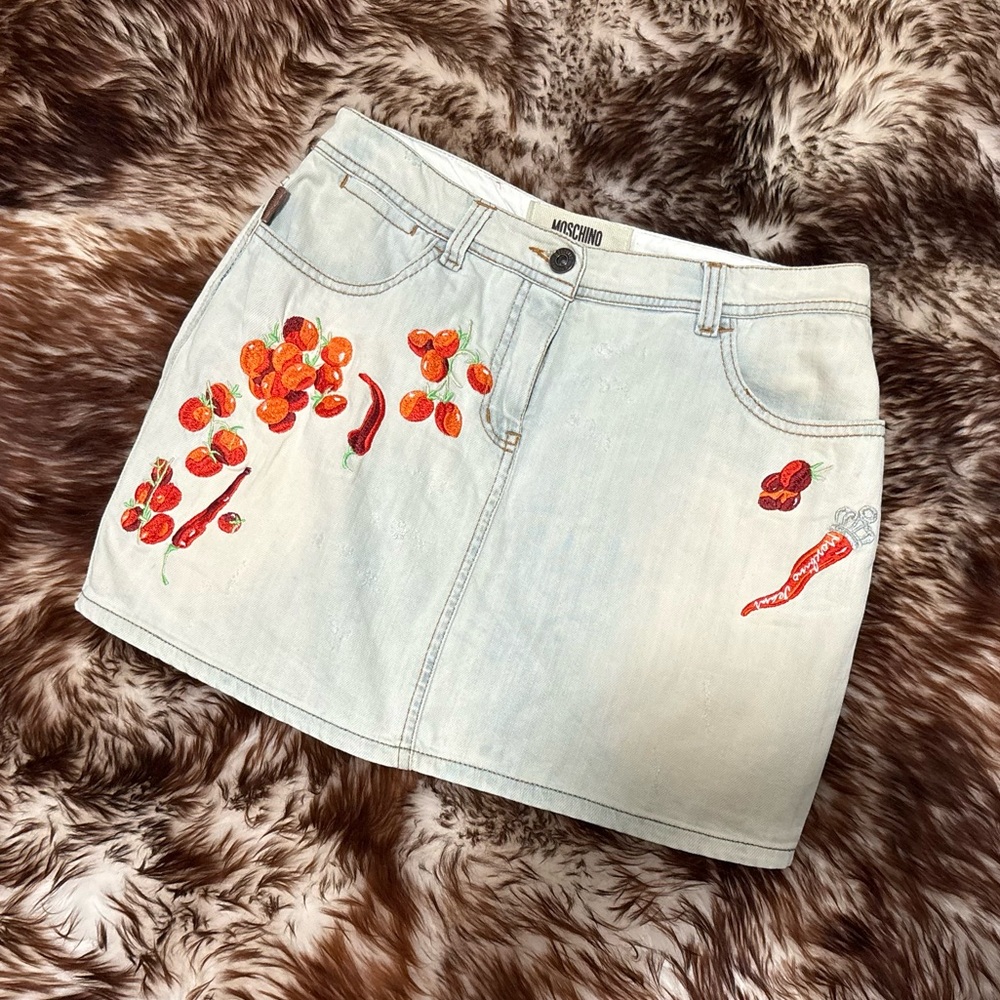 PRICE DROP - Vintage MOSCHINO Embroidered Denim Mini Skirt